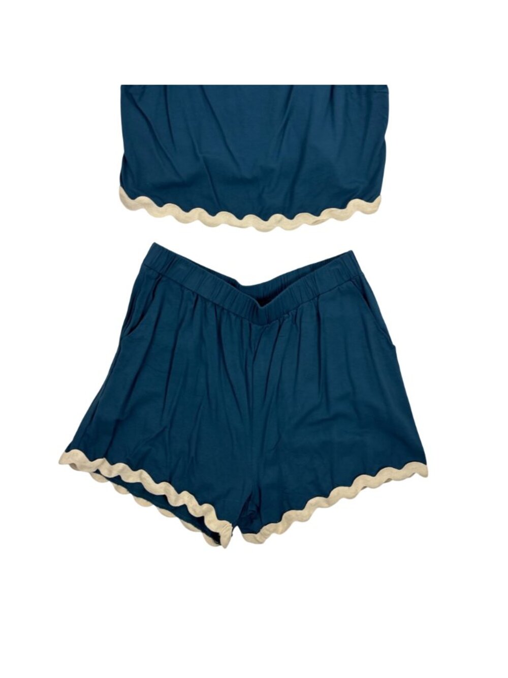 Pretty Garden Teal 2 Piece Outfit Womens Large Cropped Top High Waist Shorts - Picture 4 of 7